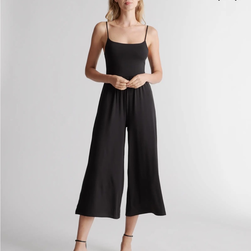 Wide Leg Jumpsuit in Black Tencel Jersey